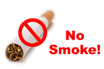 Verbotszeichen auf einer Zigaretten mit den Worten No Smoke