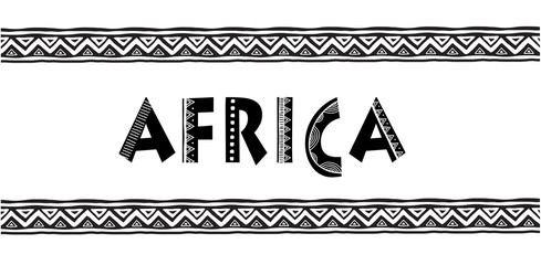 Africa letters. Banner with tribal traditional pattern, concept design © Marina Zlochin