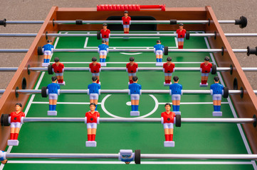 Table football game, Soccer table with red and blue players