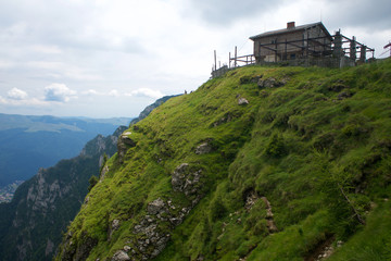 Fototapeta na wymiar Bucegi Mountain hut panorama Carpathians Romania