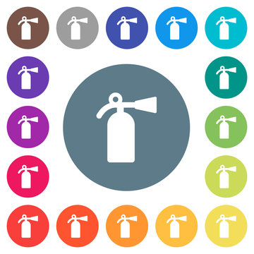 Fire extinguisher flat white icons on round color backgrounds