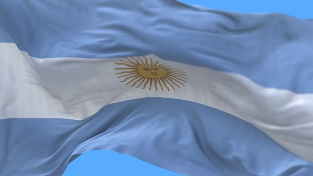 4k seamless Close up of Argentina flag slow waving with visible wrinkles.A fully digital rendering,The animation loops at 20 seconds.flag 3D animation with alpha channel included.