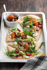 Mixed grains on dark background, overhead view, close up