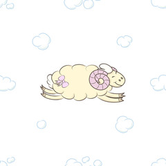 Cute pink sheep flying in the clouds vector illustration. Decoration seamless pattern background. Baby Wallpapers.
