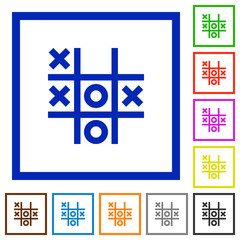 Tic tac toe game flat framed icons