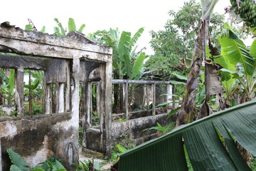 Old ruins of a former plantation building on the tropical island of  São Tomé and Príncipe