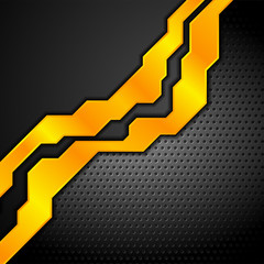 Fototapeta premium Dark metal perforated background with orange stripes