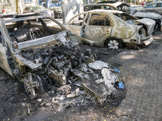 Completely burnt out cars