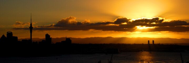 Panoramic sunset over cityscape