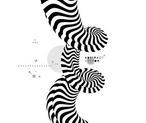 Black and white design. Pattern with optical illusion. Abstract 3D geometrical background. Vector illustration.