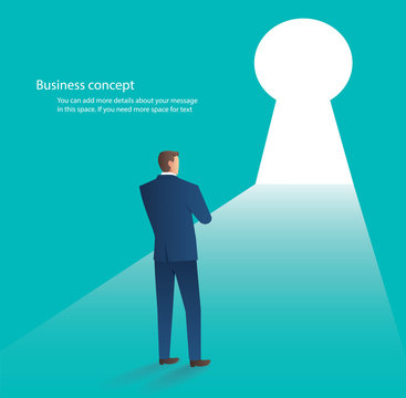 businessman standing in front of key hole door , business concept vector illustration