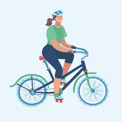 Young woman on bicycle.