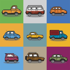 Collection of cars and trucks illustration