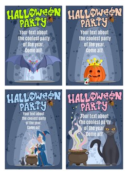 large selection of posters for printing halloween party. Stock image vector