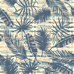 Tribal ethnic seamless pattern with palm leaves.