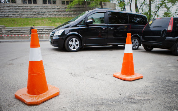 Plastic road cone. Road sign for temporary fencing while carrying out repairs on the road