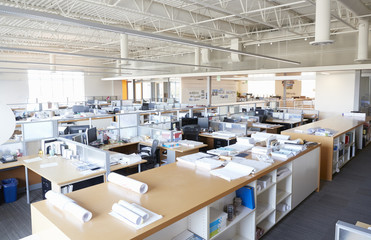 Central storage area in empty open plan archictectâ€™s office