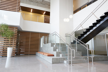 Atrium lobby and stairs in a modern office building