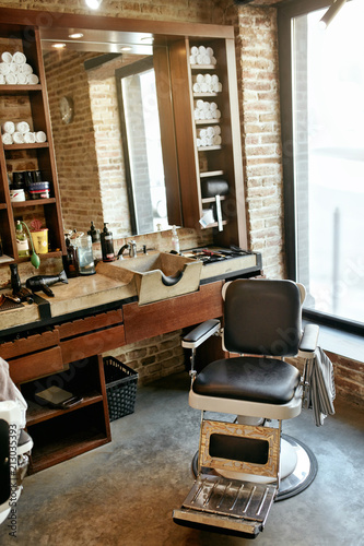 Barber Shop Interior Men Beauty Hair Salon With Antique Chair