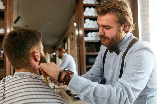 Barber Cutting Man Beard In Barber Shop Beard Hair Cut