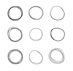 Vector Scribble Circles, Freehand Drawings Isolated on White Background, Black.