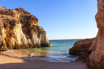 Fototapeta na wymiar eautiful sandy beach near Lagos in Ponta da Piedade, Algarve region, Portugal