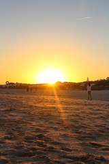 Praia de Albandeira - beautiful coast of Algarve at sunset, Portugal