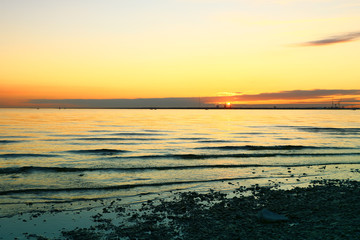 beautiful sunset on the coast sea