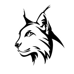Obraz premium ryś profil głowy - portret wektor czarno-biały widok z boku dzikiego kota