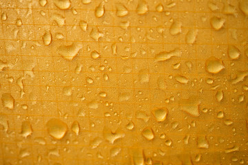 Raindrops, closeup, on a background tent.