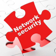 Privacy concept: Network Security on Red puzzle pieces background, 3D rendering