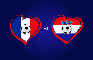 France vs Croatia flags, national team soccer on navy blue background. French and Croatian national flag in a heart, button vector. Football championship final of the competition 2018