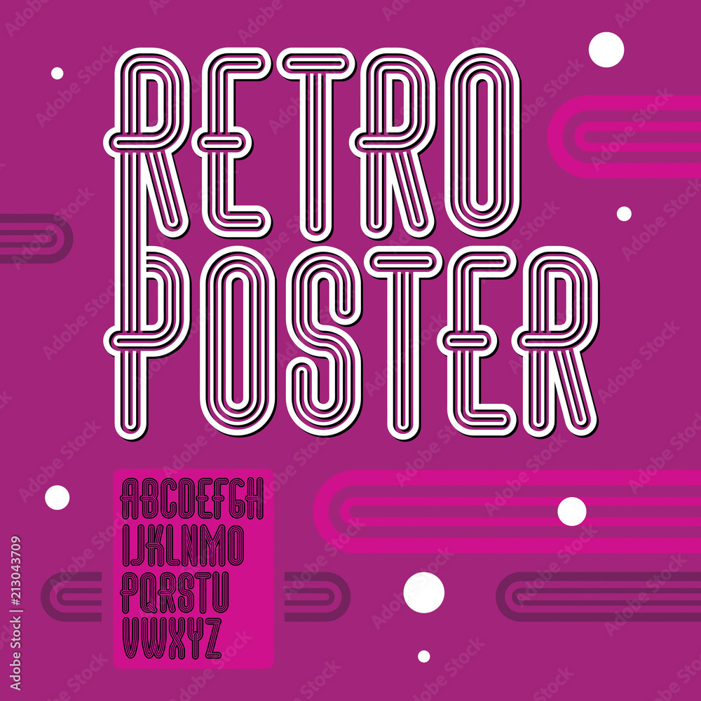 Fototapete vector trendy retro uppercase alphabet letters collection. disco thin, narrow type font, script from