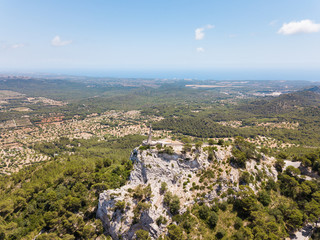 Aerial: The Holy Cross on the Saint Salvador mountain in Mallorca, Spain