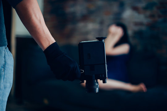 Young female human being grounded and kidnapped by perverted criminal man for recording abuse video.