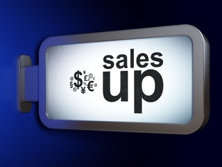 Marketing concept: Sales Up and Finance Symbol on advertising billboard background, 3D rendering
