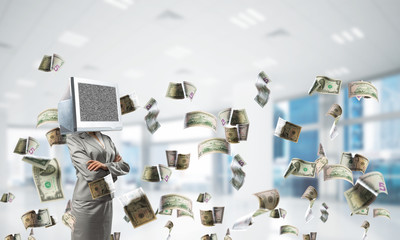 Business woman with monitor instead of head.