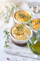 Fluffy potato souffle with cheese and olive oil