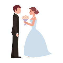 Fototapeta na wymiar married couple with bouquet of flowers avatar character