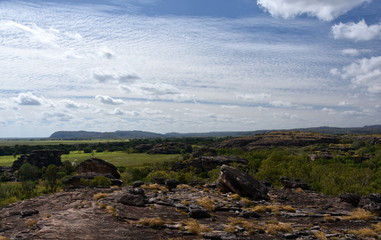 Fototapeta premium Ubirr Art Site and Lookout. Landscape of the Kakadu National Park at Ubirr. Ubirr East Alligator region of Kakadu National Park in the Northern Territory Australia known for Aboriginal rock art.