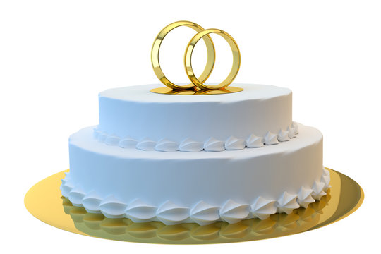 Wedding cake 3D with gold rings