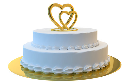 Wedding cake 3D with gold hearts
