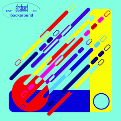 Abstract composition of diagonal lines and geometric shapes in bright colors. Vector illustration for internet design, posters, invitations, advertisements.