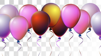Bright Realistic Helium Vector Balloons Flying. Happy Birthday, New Year Party Ornament. Neon Modern Holidays Decoration, Air Helium Balloons. Celebration, Music Poster Discount Card Cool Design. © graficanto