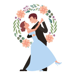 bride and groom and their first dance wedding day wreath flowers