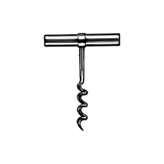 Corkscrew, vector drawn illustration.Kitchen utensil element for logo, label etc.