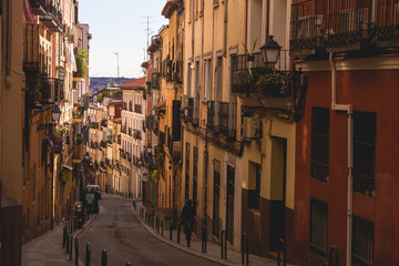Naklejka premium Picturesque Alley In Madrid, Summer evening