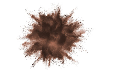 Brown powder explosion isolated on white background