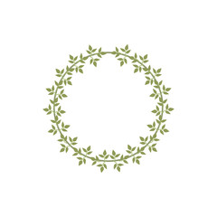 Round circle wreath of branches with leaves. Design for invitation, wedding, birthday or greeting cards and place for text. Colored vector illustration.