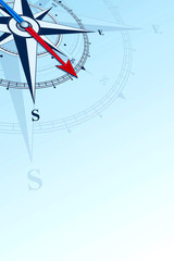Compass southeast background illustration. Arrow points to the southeast. Compass on a blue background. Compass illustrations can be used as background. Travel concept with copy space place.